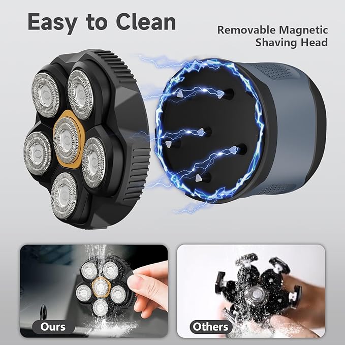 Head Shavers for Bald Men, 6D Electric Razor for Men Wet & Dry IPX6 Waterproof Head Shave, LED Display Rechargeable Rotary Razor with Type-C Charging, Removable Magnetic Shaving Head