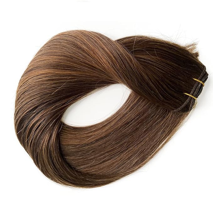 Sew in Hair Extensions Real Human Hair, Weft Hair Extensions Human Hair Bundles 22 Inch 120G Dark Brown Balayage Light Brown Hair Extensions Real Human Hair Weft Weave Bundles for Women