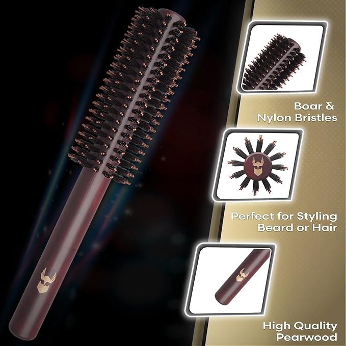 The Beard Struggle Viking Roller Brush - Heat-Resistant Round Hair Brush for Styling Hair or Beard - Reduce Frizz & Tangles - Beard Brush for Men