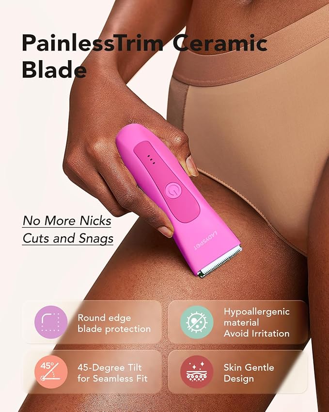 LADYSPOT™ Electric Razors for Women, Shaving and Grooming Sets with 3 Gurad and Replaceable Ceramic Blade Heads, Bikini Trimmer Women Pubic Hair Trimmer, No Nick, No Cut, No Razor Burn-(Rose Red)