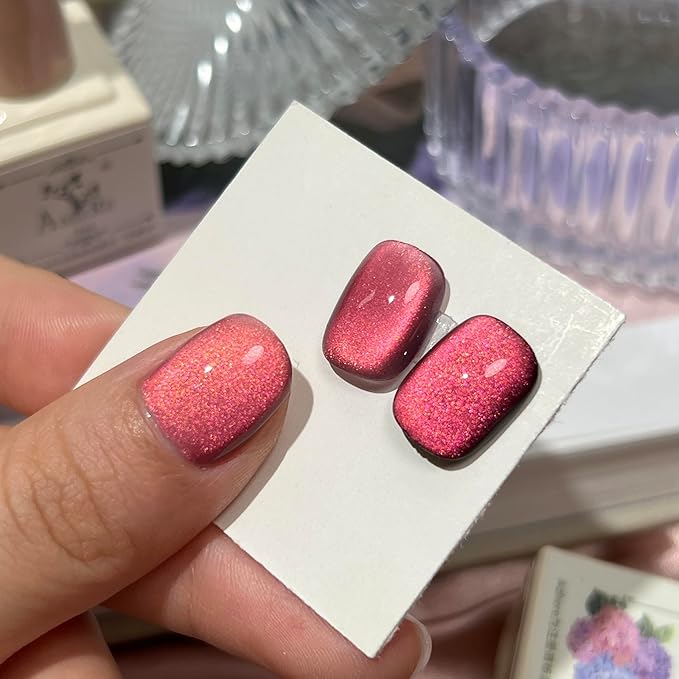 5Pcs 12ML Adhere Cat Eye Soak Off UV LED Gel Nail Polish Set,Water Light Sensation Colorful Light Ultrafine Magnetic Powder Blue Green Cat Eye with Magnet+ 7.3ML Black Color Gel Polish