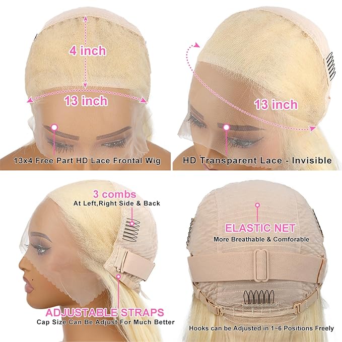 613 Straight Lace Front Human Hair Wig - 13x4 HD Lace Closure - Pre Plucked with Baby Hair - 30 Inch Blonde - 180% Density Frontal Wig for Women