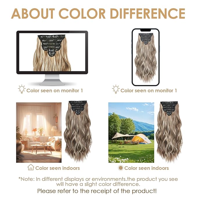 Clip in Hair Extensions for Women - 20 Inch Long Wavy Brown Extensions, 6PCS Chocolate Brown & Ash Blonde Hairpieces that Blend Naturally with Your Real Hair (20 Inch, Chocolate Brown & Ash Blonde)