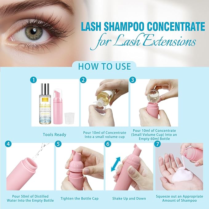 4.06fl oz Lash Shampoo Concentrate for Lash Extensions, Lash Cleanser Concentrate Eyelash Extension Cleanser Professional Lash Concentrate for Lash Extension Natural Foaming Cleanser Lash Cleanser Kit