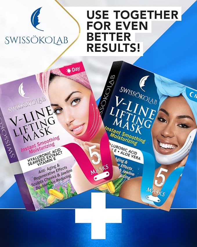 SWISSÖKOLAB Double Chin Reducer V Line Lifting Mask Face Slimming Strap Chin Neck V Shaped Lift Tape Chin Up Patch V Up Contour Tightening Firming