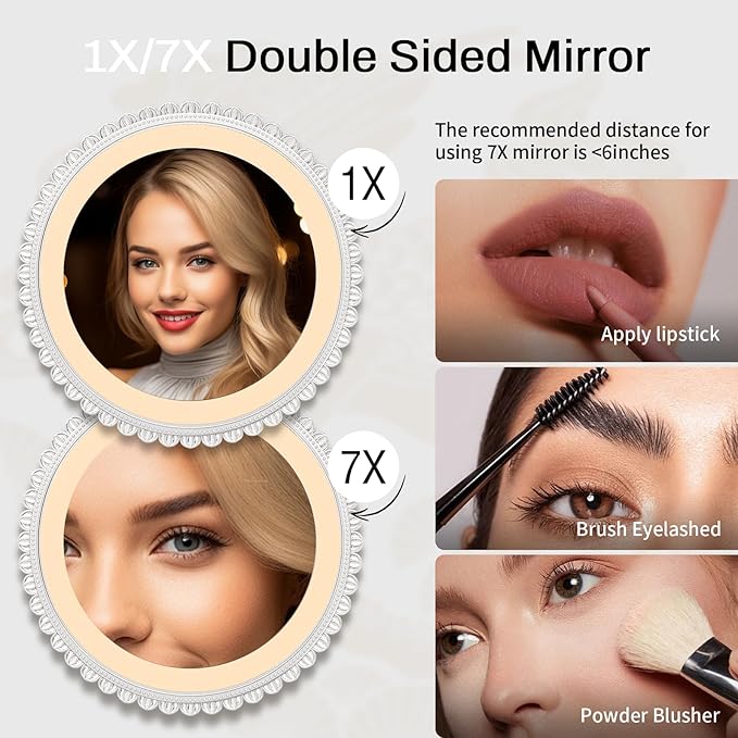 Makeup Mirror with Lights and 1X/7X Magnification - Phoenix Baroque Style Vanity Mirror - Gifts for Women Birthday Gifts for Women Mom Her, Aesthetic Home Decor (Pearl Nickle)