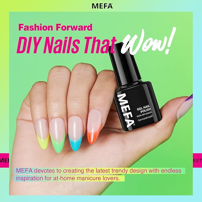 MEFA Neon Gel Nail Polish Set, 12 Colors Gel Nail Set Green Glitter Pink Blue Yellow Purple Red Soak Off Nail Gifts for Women Girl DIY Salon Home Manicure Spring Summer