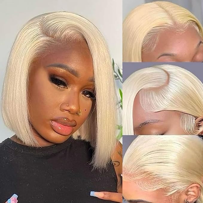 613 Blonde Short Bob Wig Human Hair 13x4 HD Transparent Lace Front Wigs Human Hair Pre Plucked with Baby Hair Glueless Wigs Human Hair 180% Density Straight 613 Bob Wigs for Women 8 Inch