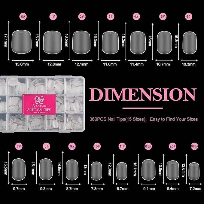 Short Square Nail Tips, 360pcs Clear Acrylic Nail Extension Set in 15 Sizes, Matte Short Square Full Cover Press on False Nail Tips for Nail Art, Autumn Halloween Thanksgiving DIY Salon Gift
