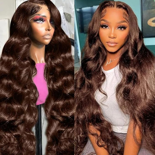 13x6 Lace Front Wig Human Hair 22 Inch Body Wave Chocolate Brown Glueless HD Transparent Lace Frontal Wigs for Women 200 Density Human Hair Pre Plucked with Baby Hair