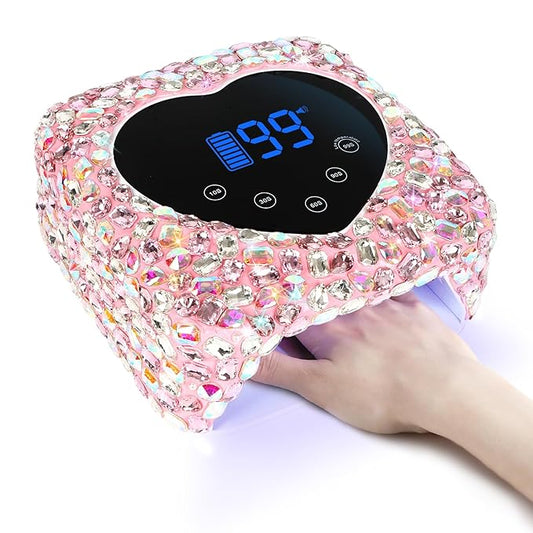 SAVILAND U V Nail Lamp: 10X Faster 72W Cordless U V Light for Gel Nails 9600mAh Auto Sensor Glitter Pink Rechargeable Long Endurance LED Nail Lamp 5 Timer Settings Nail Light with Rhinestones Salon