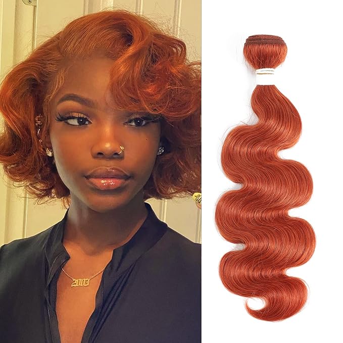 REMY HAIR Human Hair Bundle Body Wave Ginger Orange Hair 100% Brazilian Virgin Human Hair Natural Wave Orange Hair Extension 1 Bundle (10 inch)
