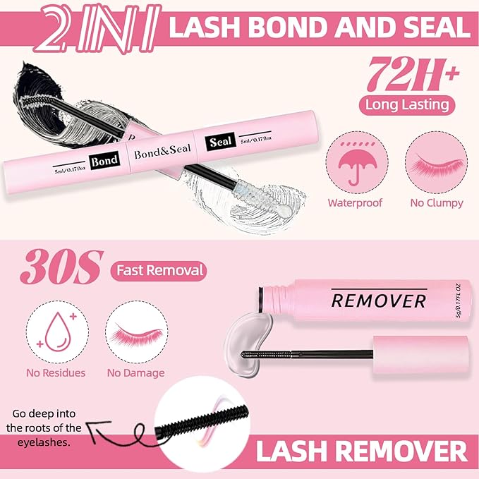 DIY Fluffy Lash Extension Kit 802Pcs D Curl 4 styles Individual Lash with Bottom Lash Clusters Lash Bond and Seal,Quick Glue Remover Tweezers Eyelash Brush Mini Applicator (LASH002)