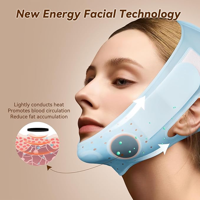 JUSRON V-Line Mask Chin Up Mask Face Strap, Soft Silicone Chin Strap V Shaped Face Mask, Jaw Exerciser 23-27 Inches (Light Blue)