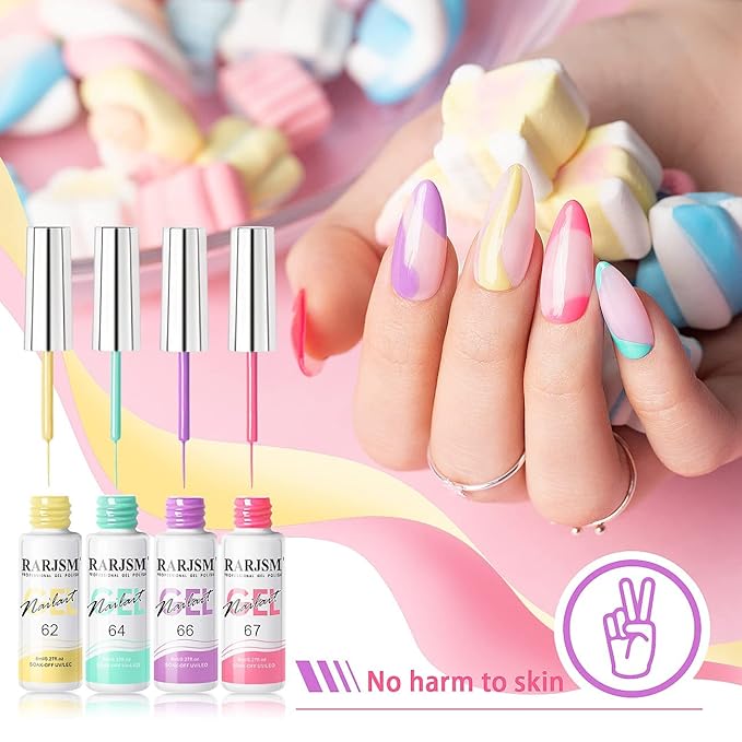 RARJSM Gel Liner Nail Art, Cotton Candy Collection Painting Polish Set Wire Drawing Gel for Nail Adesign