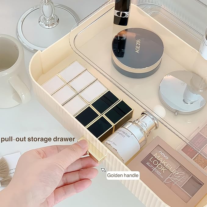 2 Pack Stackable Makeup Organizer with Drawers, Bathroom Storage for Eyeshadow Palettes, Cosmetics, and Beauty Supplies. Ideal for Vanity Counter, Cabinet, Entryway Table, Desk