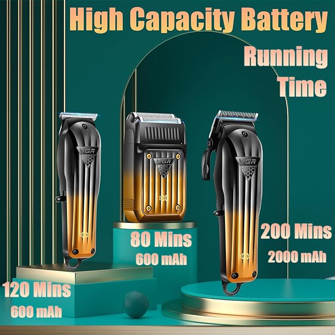 VGR 644 Hair Clippers for Men Professional, Cordless Beard Trimmer & Electric Razor Shavers for Men, Rechargeable 3 Piece Barber Hair Cutting Kit LED Display Men's Grooming Kit