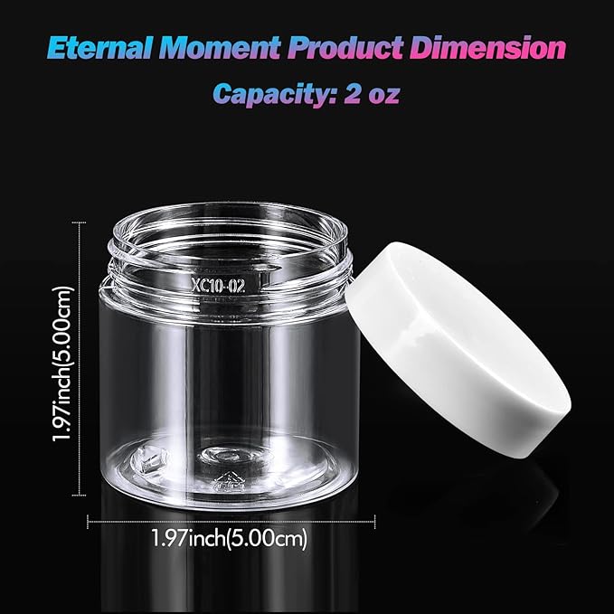 Eternal Moment 36 Pack 2 OZ Plastic Jars Round Clear Cosmetic Container Jars with White Lids, Perfect for Lotion, Slime，Cream, Ointments, Makeup, Eye Shadow, Samples, Pot, Travel Storage