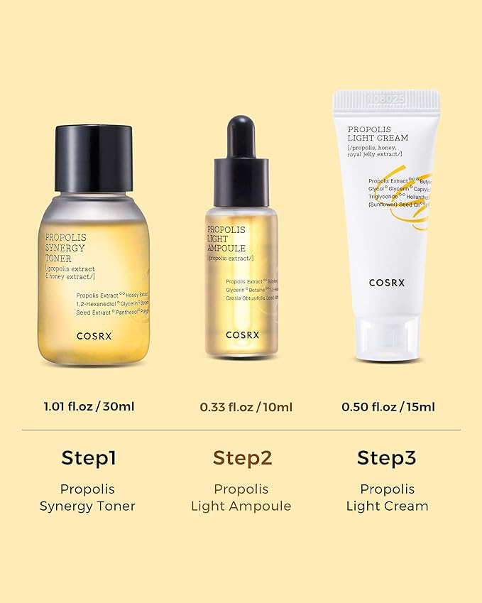 COSRX Honey Glow Kit, Korean Skin Care Set with Propolis Facial Toner, Serum, & Cream, Mothers Day Gifts for Mom, Mini Travel Essentials, Deep Moisture, Hydration, Nourishment, Travel Size Gift Set