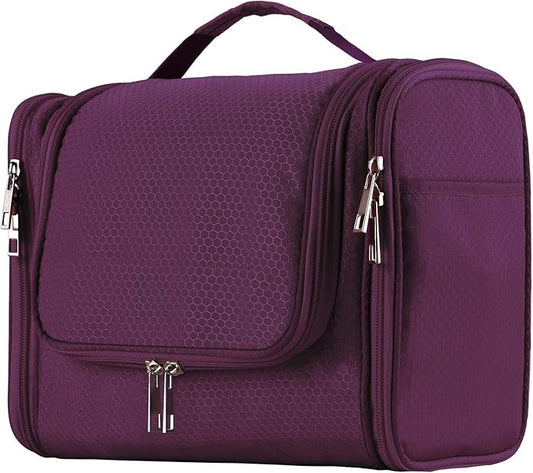 Buruis Large Capacity Toiletry Bag for Women and Men, Hanging Toiletry Organizer Cosmetics Makeup Bag, Water-resistant Dopp Kit Shaving Bags for Full Sized Toiletries, Travel Essentials (Purple)