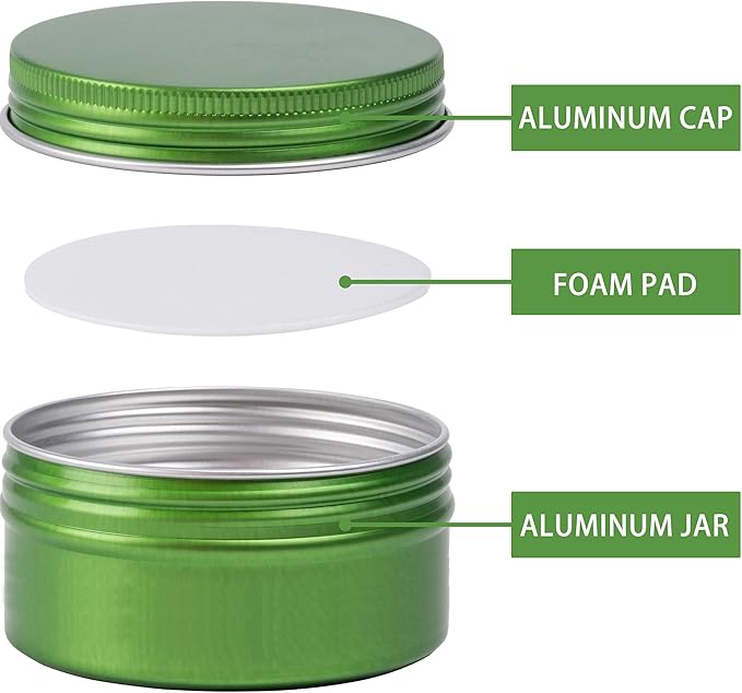 24 Pack 4oz Screw Top Aluminum Tin Jars with Screw Lids and Blank Labels - Refillable 120ml Metal Containers for Lip Balms, Candles, Salves, Spices, Crafts (Green)