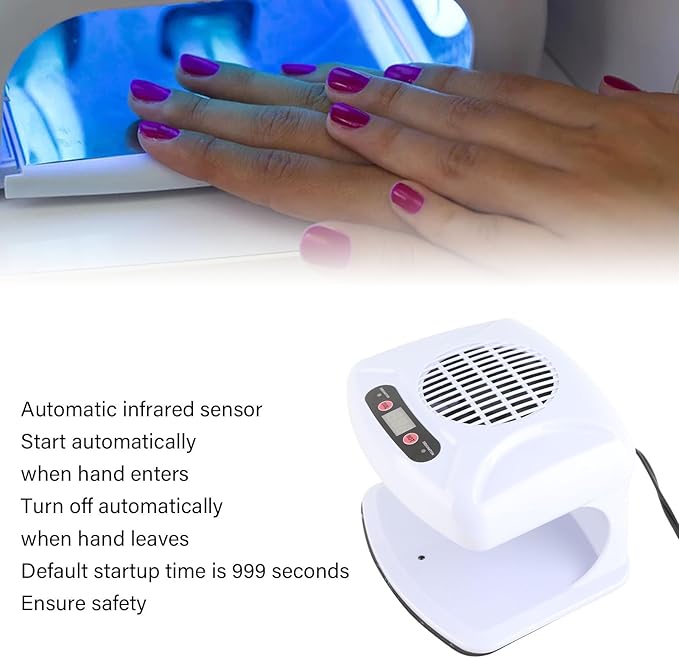 Nail Dryer for Regular Polish, Nail Gel Fast Drying Curing Nail Fan Dryer for One Hands and Single Legged, Nail Drying Fan with Auto Sensor, Hot & Cold Air Nail Dryer Fan