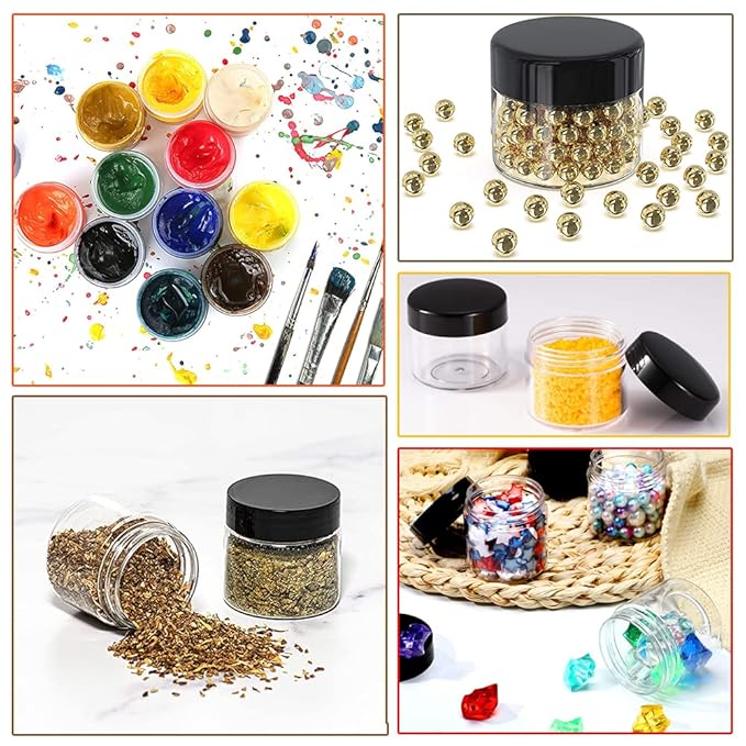 2 oz Plastic Containers with Lids 100pcs Plastic Jars with Lids + 3/5/10 Gram 24pcs Sample Containers Travel Jar– Great for Lip Scrub, Body Butters, Cream, Lotion, Labels & Spatulas (124 Pack)