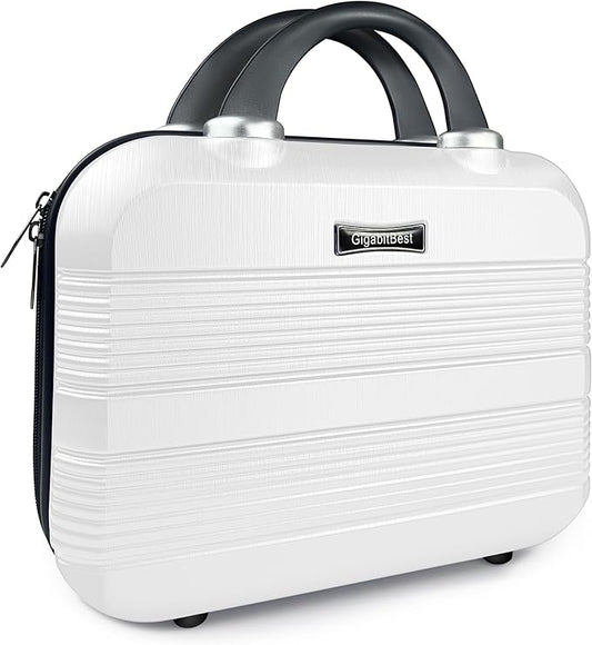 14" Portable Hard Shell Makeup Travel Case - Stylish PC+ABS Cosmetic Organizer for Women - Scratch-Resistant, Elastic Strap, Mini Suitcase - Perfect for Romantic Gifts（Arctic White）