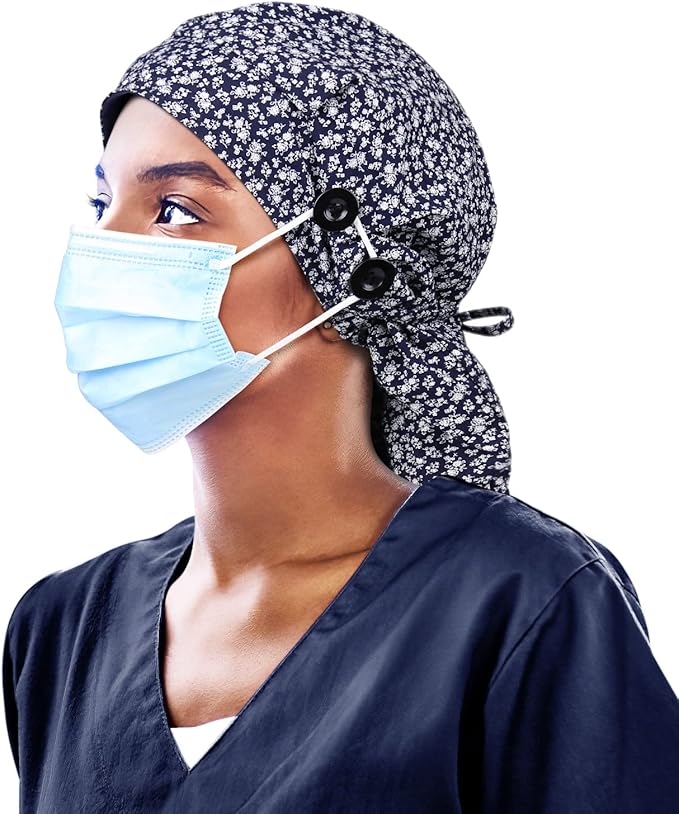 Satin Lined Work Cap with Button for Long Hair Women