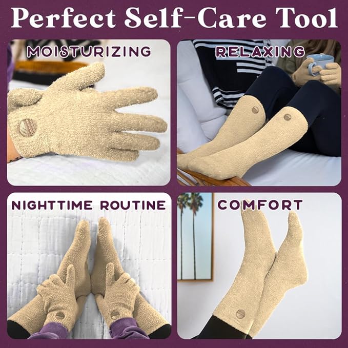 Purple Canyon Moisturizing Socks and Gloves Set | Tan Fuzzy Socks and Gloves with Aloe and Vitamin E for Women | Women's Gifts for Self-Care