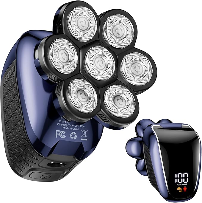 Head Shaver 7D, Wyklaus Upgrade Head Shavers for Bald Men, Head Electric Razor with Nose Hair Trimmer, IPX6 Waterproof Wet/Dry Mens Grooming Kit, Anti-Pinch, LED Display, USB Rechargeable