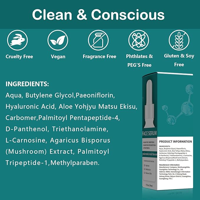 3 Pack 2% Hyaluronic Acid Serum with Advanced Peptide Complex for Optimal Hydration & Skin Balance (1fl.oz/30ml Each)