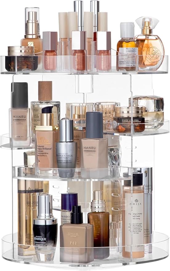 HBlife 360 Rotating Makeup Organizer Plus Size Adjustable Carousel Large Capacity Revolving Perfume Organizer Skincare Organizers Cosmetic Storage Spinning Holder for Vanity, Clear