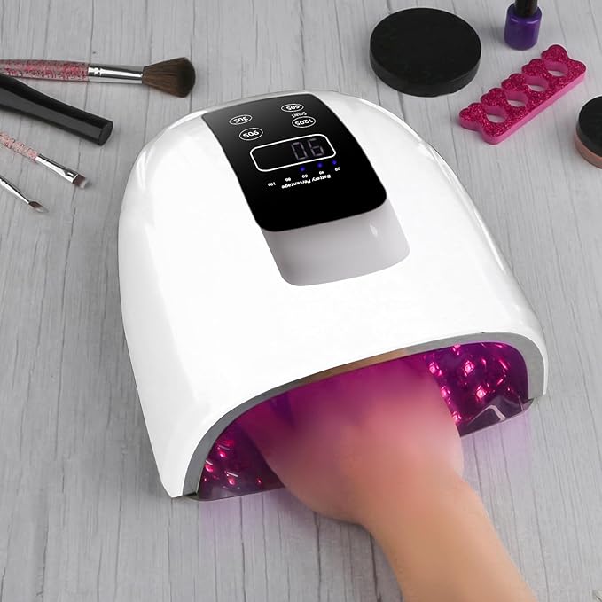 90W Professional Wireless Cordless Rechargeable UV LED Nail Lamp,Nail Lamp Gel Nail Curing Dryer Light for Nails with 45 Beads,4 Timer Setting LCD Display Nail Polish Machine (White)