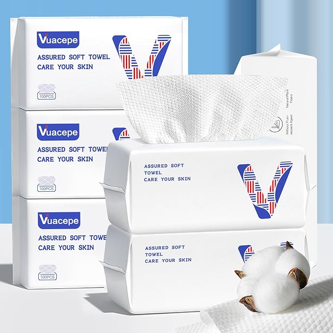 Disposable Cotton Facial Towels, 600 Count Biodegradable Soft Dry Facial Tissue, Face Drying Towels for Skin Care, Makeup Remover, Disposable Face Cloths