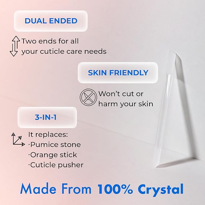 Starter Crystal Nail Set Care - 3PC Includes Glass Foot Scraper, Medium Crystal Nail File, and Cuticle Stick for Natural Nails, Glass Nail File Kit