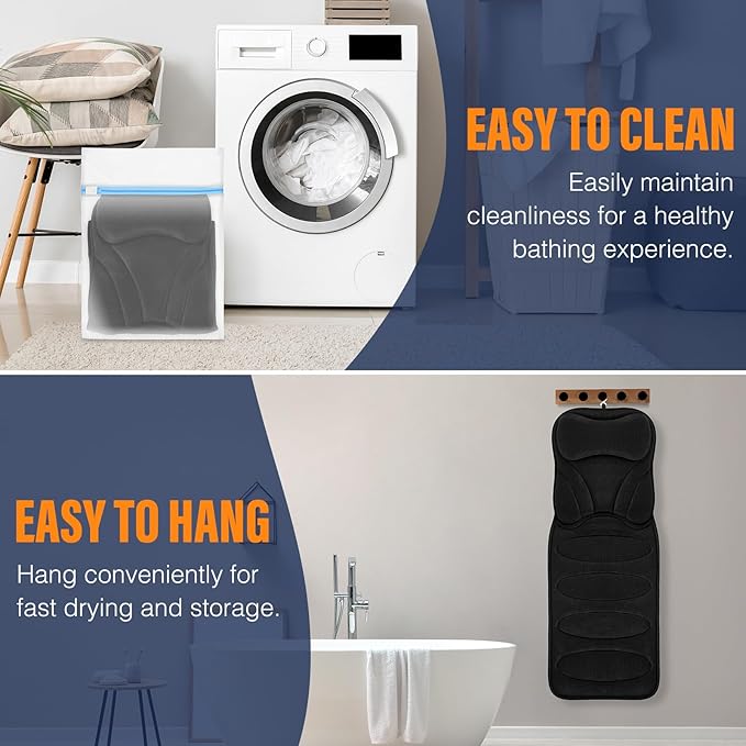 Full Body Bath Pillow for Bathtub, Thick Bathtub Cushion with Laundry Bag, Luxury Bath Tub Pillows for Headrest Neck and Back Support Gray 51" x 17"