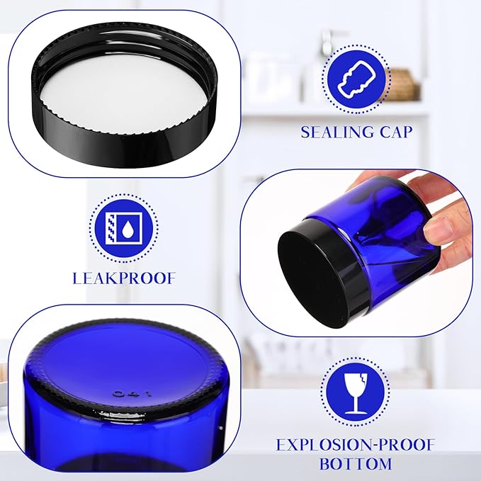 Norme 64 Pcs 4 oz Glass Jars with Lids Leakproof Round Airtight Empty Cosmetic Jars with Inner Liners Lid for Storing Lotions Powder Ointments Candle Making (Blue,Black)