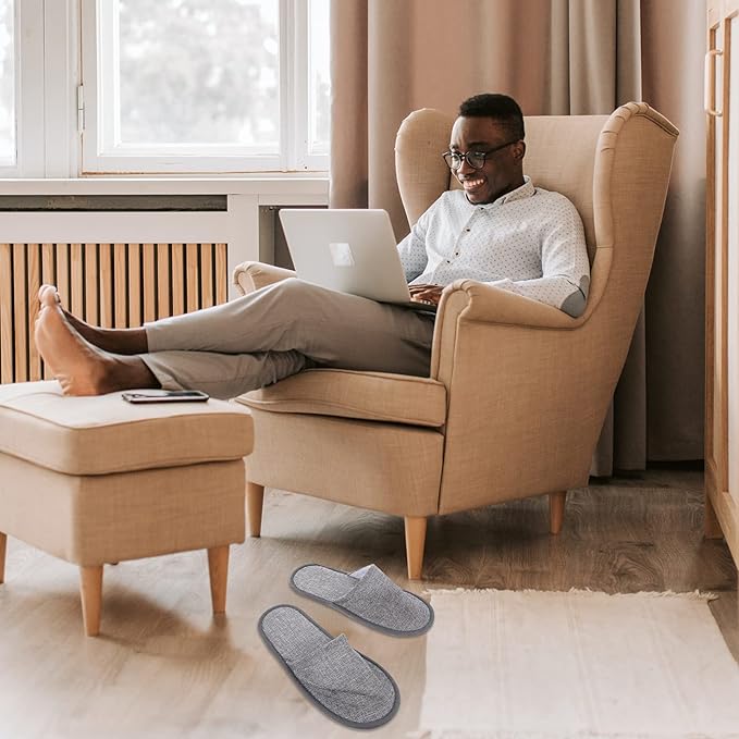 Milisten 20pcs Disposable Cotton Closed Toe Washable Folding Spa Slippers for Guests, Hotels, Office (Grey)