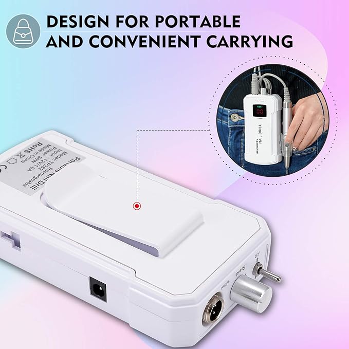 Professional Nail Drill Machine, IMENE 35,000RPM Portable Brushless Nail Drill Rechargeable E-File Nail Drill Perfect for Acrylic, Gel, Natural Nails（White）