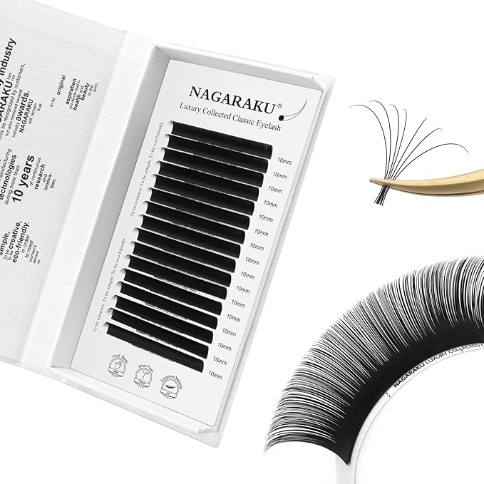 NAGARAKU Individual Eyelash Extensions, Luxury Collected Classic Single Lashes Upgraded 3rd Generation Soft Natural Beauty Salon Professional Lash Supplies 16 Rows Matte Black -0.10 D Curl 10mm