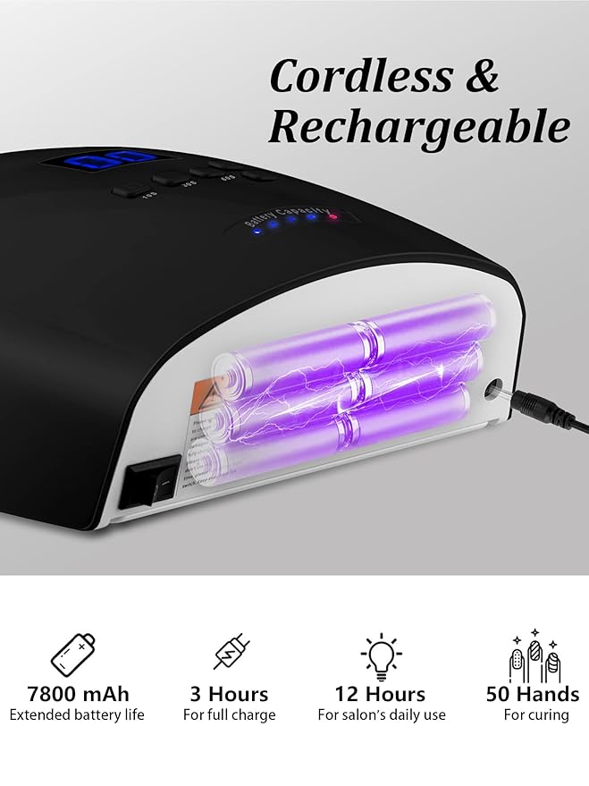 Rechargeable 66W UV LED Nail Lamp for Gel Nail, Professional Led Nail Light for Gel Nails, Cordless Gel Nail Light, Portable Curing Gel Polish Nail Dryer for Home and Salon (Black)