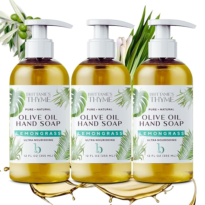 Brittanie’s Pure Castile Liquid Soap Refill, Lemongrass, 12 Ounce 3 Pack | Dish Soap, Hair & Body, Home, Gentle and Pure, Made with Natural Luxurious Oils, Vegan & Gluten Free Non-GMO
