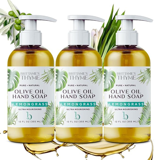 Brittanie’s Pure Castile Liquid Soap Refill, Lemongrass, 12 Ounce 3 Pack | Dish Soap, Hair & Body, Home, Gentle and Pure, Made with Natural Luxurious Oils, Vegan & Gluten Free Non-GMO
