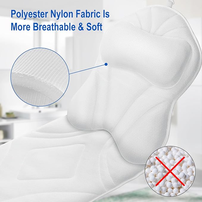Full Body Bath Pillow for Bathtub, Thick Bathtub Cushion for Soaking Tub with Laundry Bag, Bathtub Accessories Bathtub Pillow Luxury Bathtub Pillows for Head,Neck & Back (White)