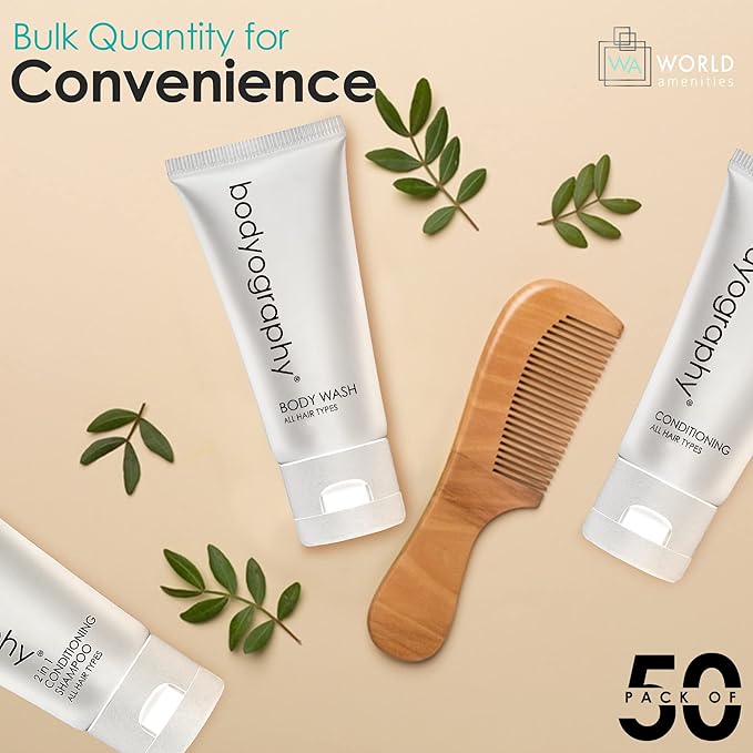 Bodyography blanc- Bulk Body Wash | 50 Count, 1.4oz | Vanilla White Tea, Mini Travel Size Toiletries (100% Recyclable Tube with Flip Top Cap) Hotel Amenities.