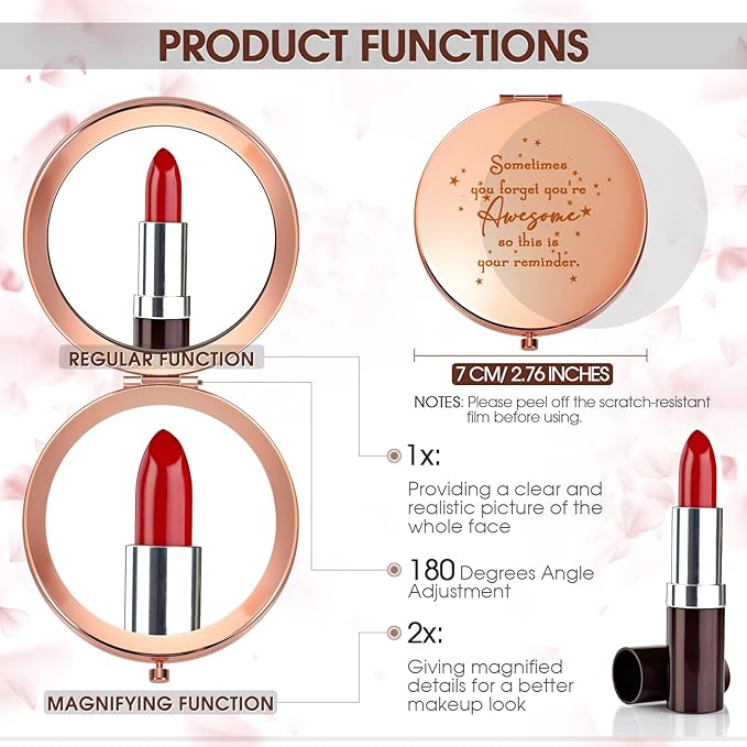 Roowest 10 Pcs Inspirational Compact Mirror Sometimes You Forget You're Awesome Appreciation Gifts for Women Mother's Day Party Favors Magnifying Pocket Mirror (Rose Gold)