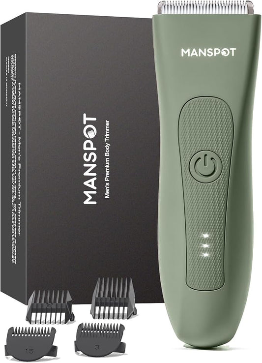 MANSPOT Manscape Pubic Hair Trimmer for Men and Women, Electric Ball Trimmer Pubic Trimmer Shaver,Hypoallergenic Ceramic Blade Heads,Waterproof Wet/Dry Groin Shaver,20 Times Usage,No Nick,No Burn