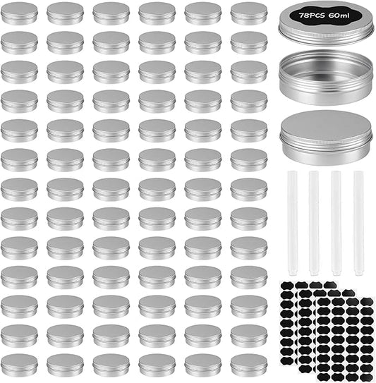 78 Pcs 2 Oz Aluminum Tin Cans Round Cans with Screw Lids, Refillable Cosmetic Metal Containers Food Candle Containers with Screw Tops for Crafts, Food Storage, DIY