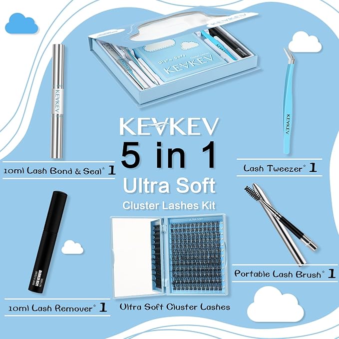 DIY Lash Extension Kit Lash Clusters 144Pcs 10-18mix Length Ultra Soft Lash Clusters Kit Lash Bond and Seal Lash Glue Lash Remover for DIY Eyelash Extensions(Marshmallow,D-10-18mix)
